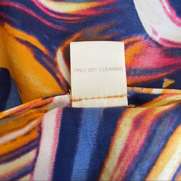 Line & Dot Silk Maxi Dress Orange Blue Purple Swirl Pattern Size Small - Picture 12 of 12